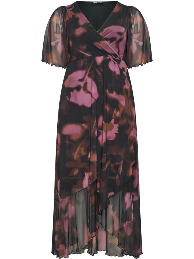 Yours Roze Abstracte Mesh Wikkeljurk-52 Pink
