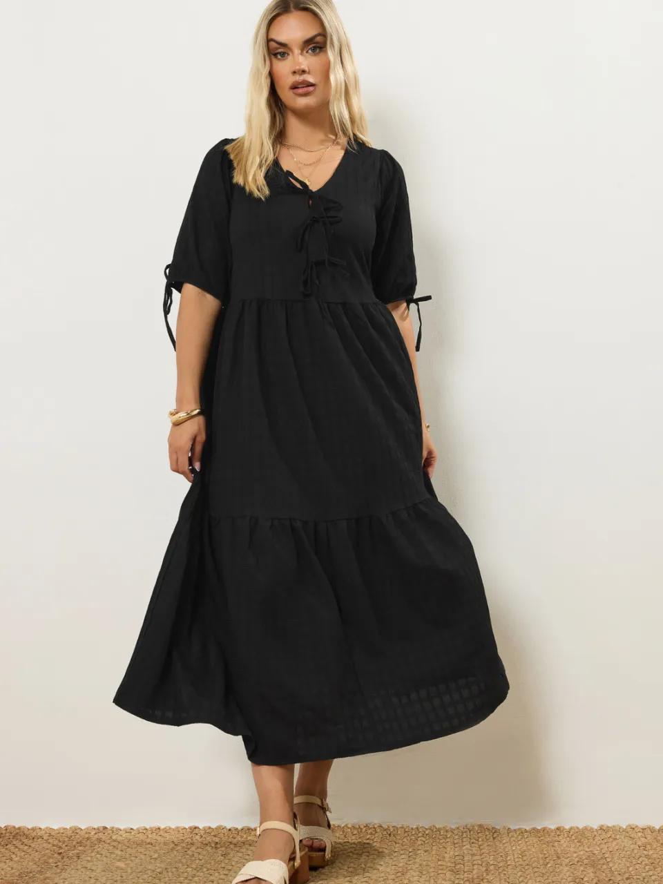 Yours Zwarte Maxijurk Met Strikdetail Black