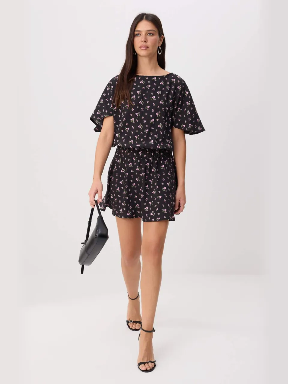Trendyol TRENDYOLMİLLA Dames Zwart Bloemen Kort / Mini Kort Skater Jurken