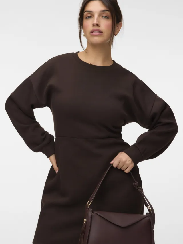 Vero Moda Curve x Wehkamp sweatjurk Plus Size - donkerbruin, foto 5