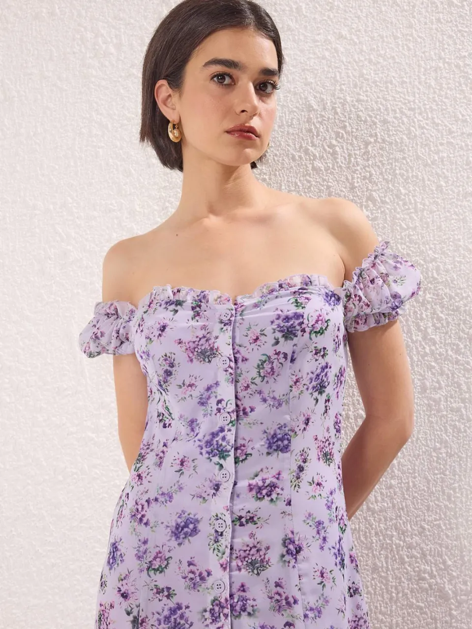 Trendyol TRENDYOLMİLLA Dames Paars Bloemen Midi Kort Casual A-lijn Jurken, foto 2