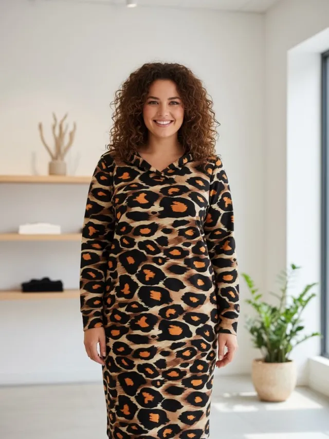 Ophilia jurk Ivana print cheetah/oranje