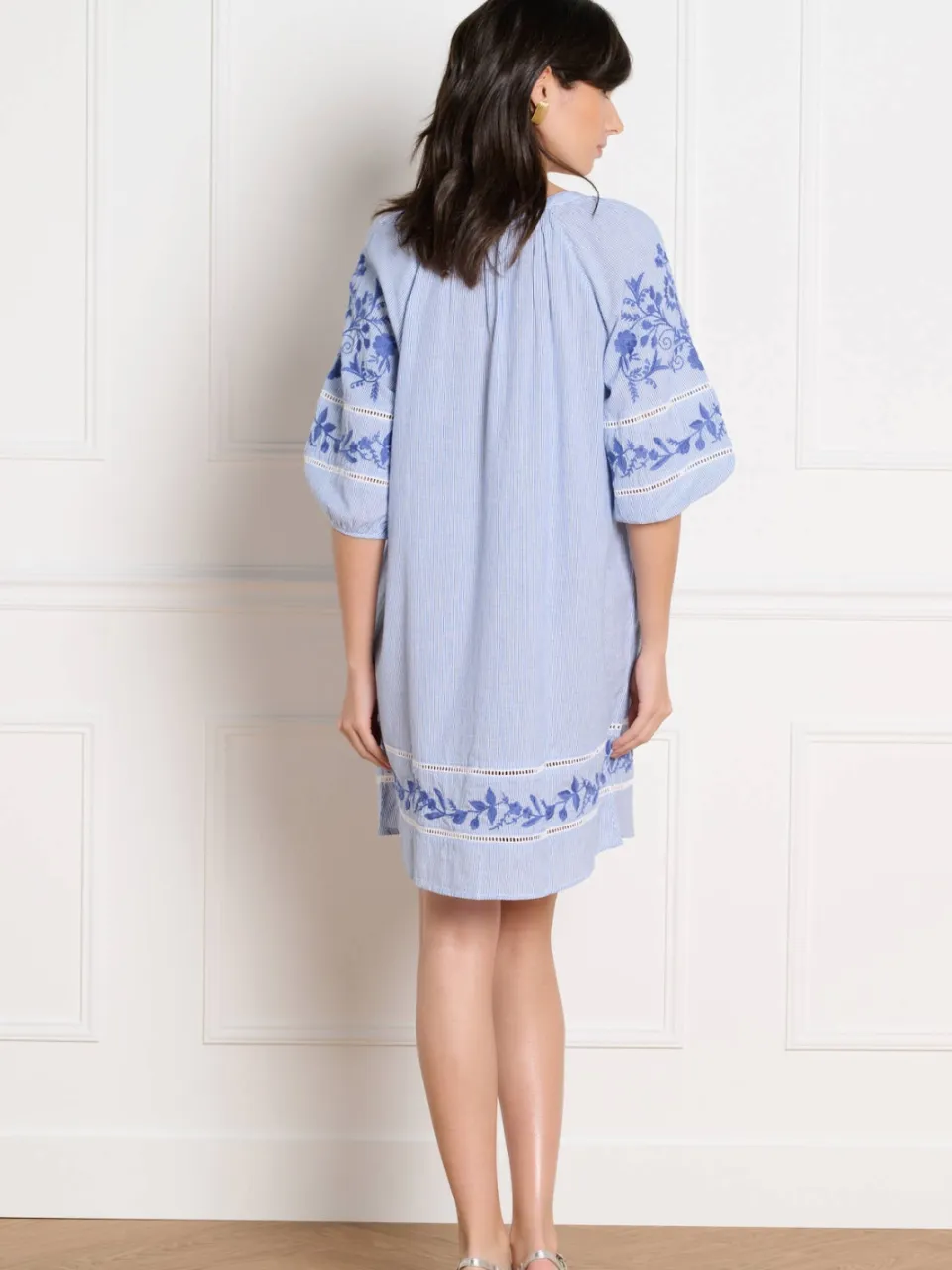 LOLALIZA gestreepte blousejurk broderie blauw, foto 3