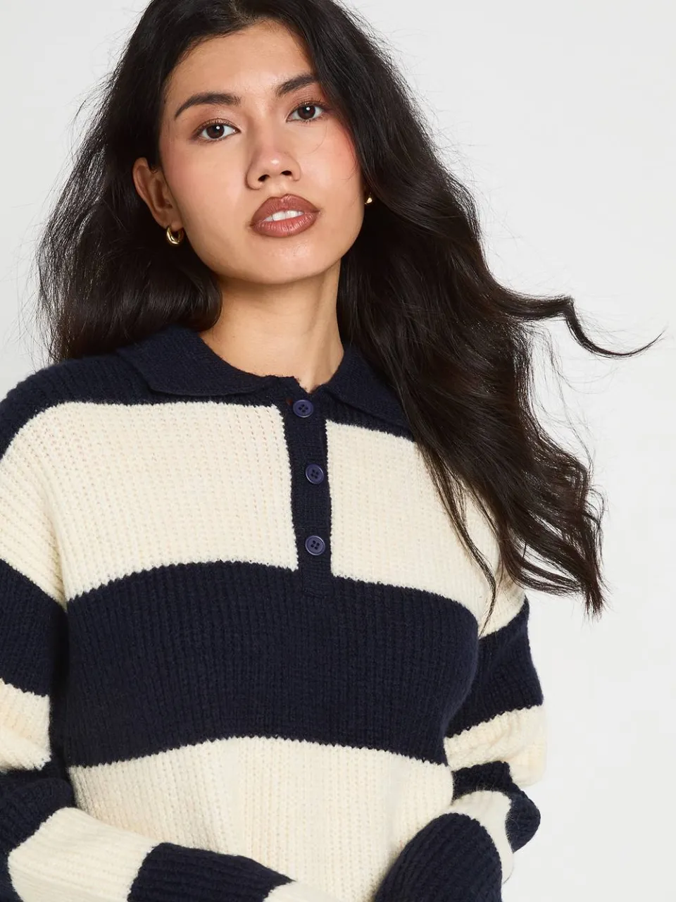 boohoo Dames Gestreepte Oversized Rugby Gebreide Mini-jurk Met Kraagdetail marineblauw, foto 4