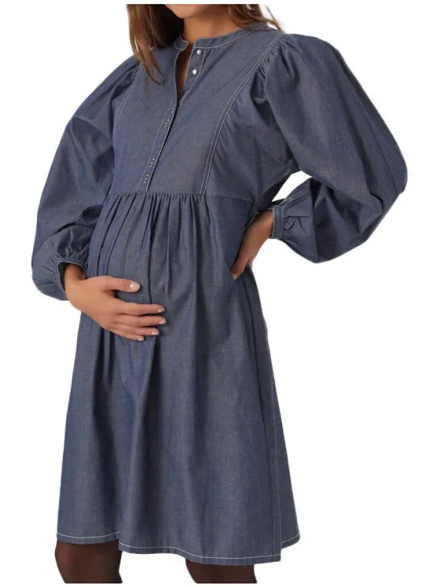 Mamalicious Korte Jurk Mamalicious Jeanne Blauw