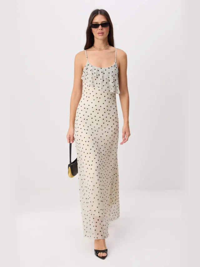 Trendyol TRENDYOLMİLLA Dames Ecru Bloemen Maxi Mouwloos A-lijn Jurken