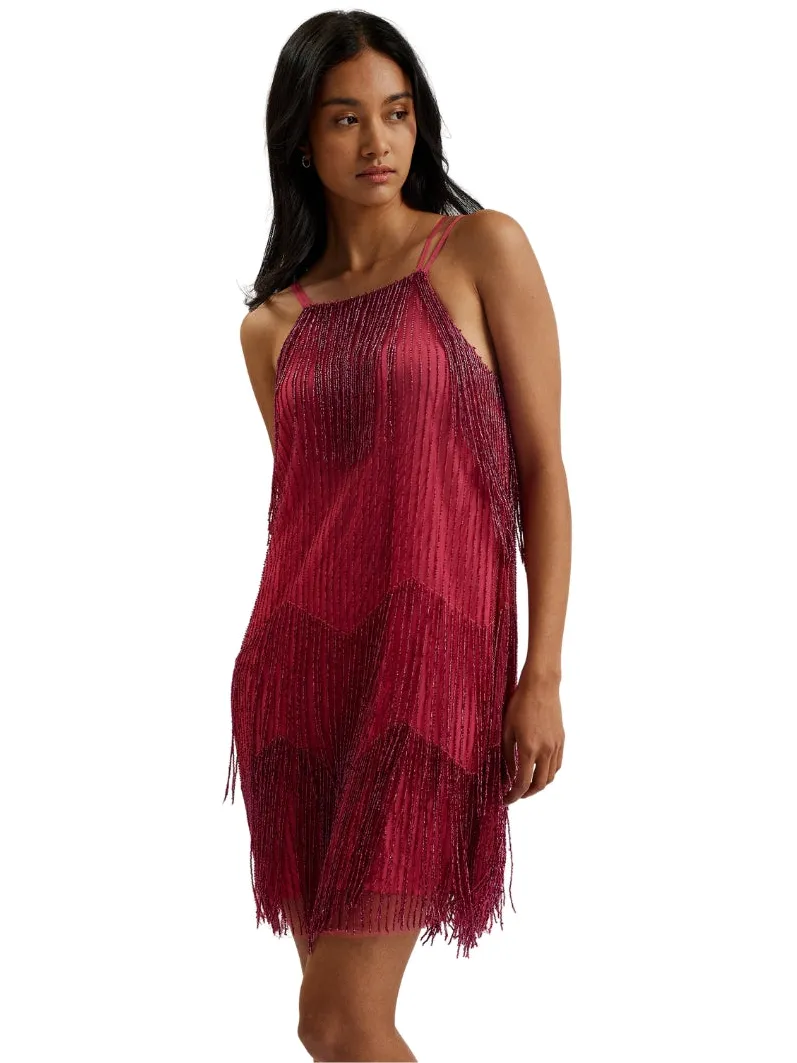 Ted Baker Diveria Roze Minijurk Met Kwastjes Donkerrood