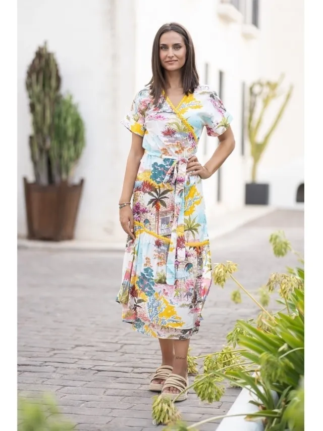 Isla Bonita By Sigris Lange Jurk Isla Bonita By Sigris Lange Midi-Jurk Geel