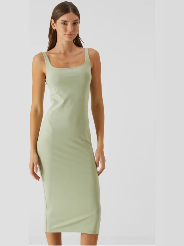 Urban Classics Basic jurk van katoen jersey Medium-lengte jurk groen