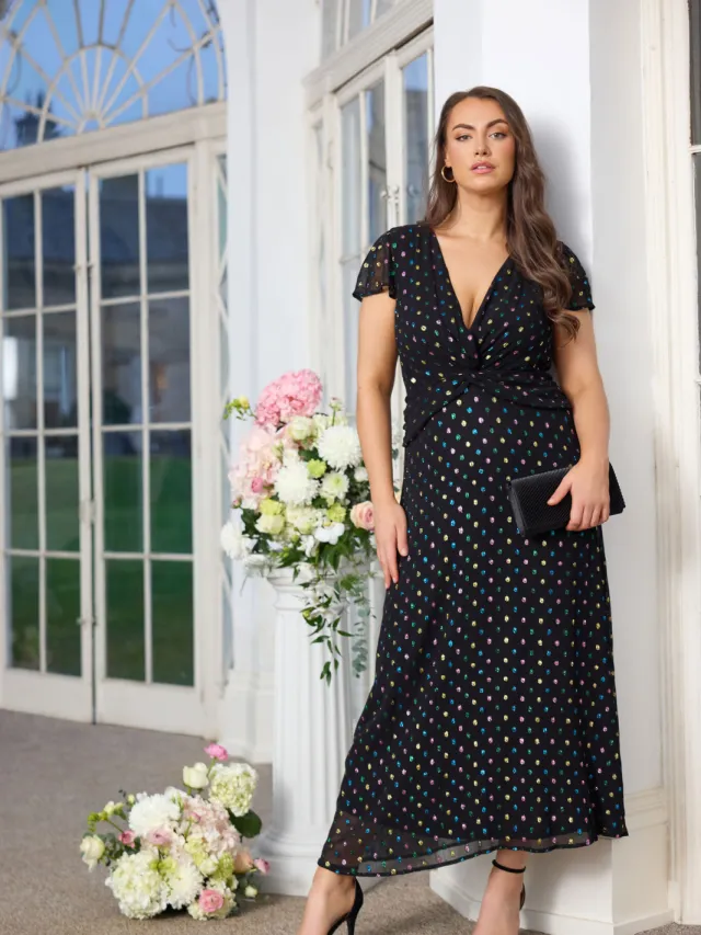 Yours London Zwarte Dobby Jurk Met Twist Aan De Voorkant Black