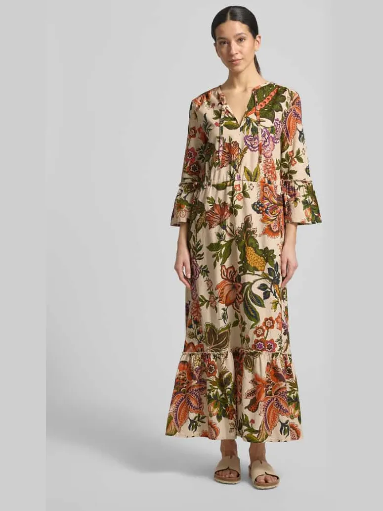 White Label Midijurk van linnen-katoenmengsel in allover-look Zand