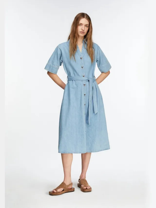 Comma female - Lyocell denim midi overhemdjurk met afneembare riem blauw