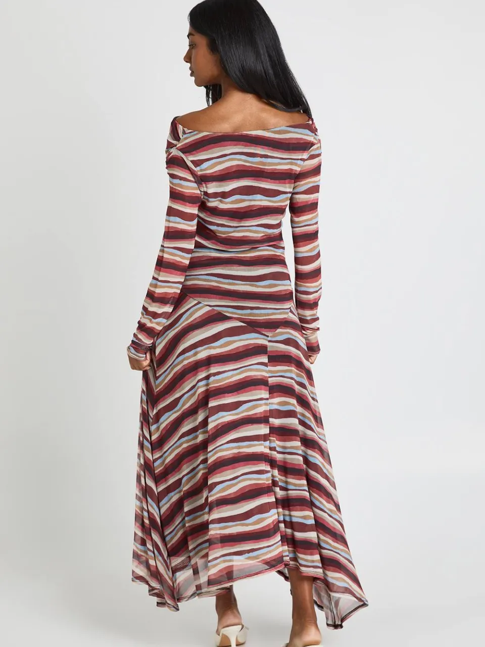 boohoo Dames Midaxi Jurk Met Tonale Strepen, Col-hals En Asymmetrische Zoom blauw, foto 2