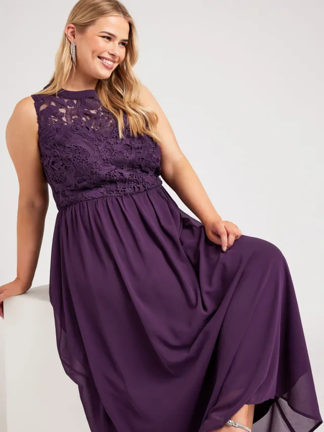 Yours London Mouwloze Maxijurk Met Lijfje Met Bloemenkant In Paars Purple