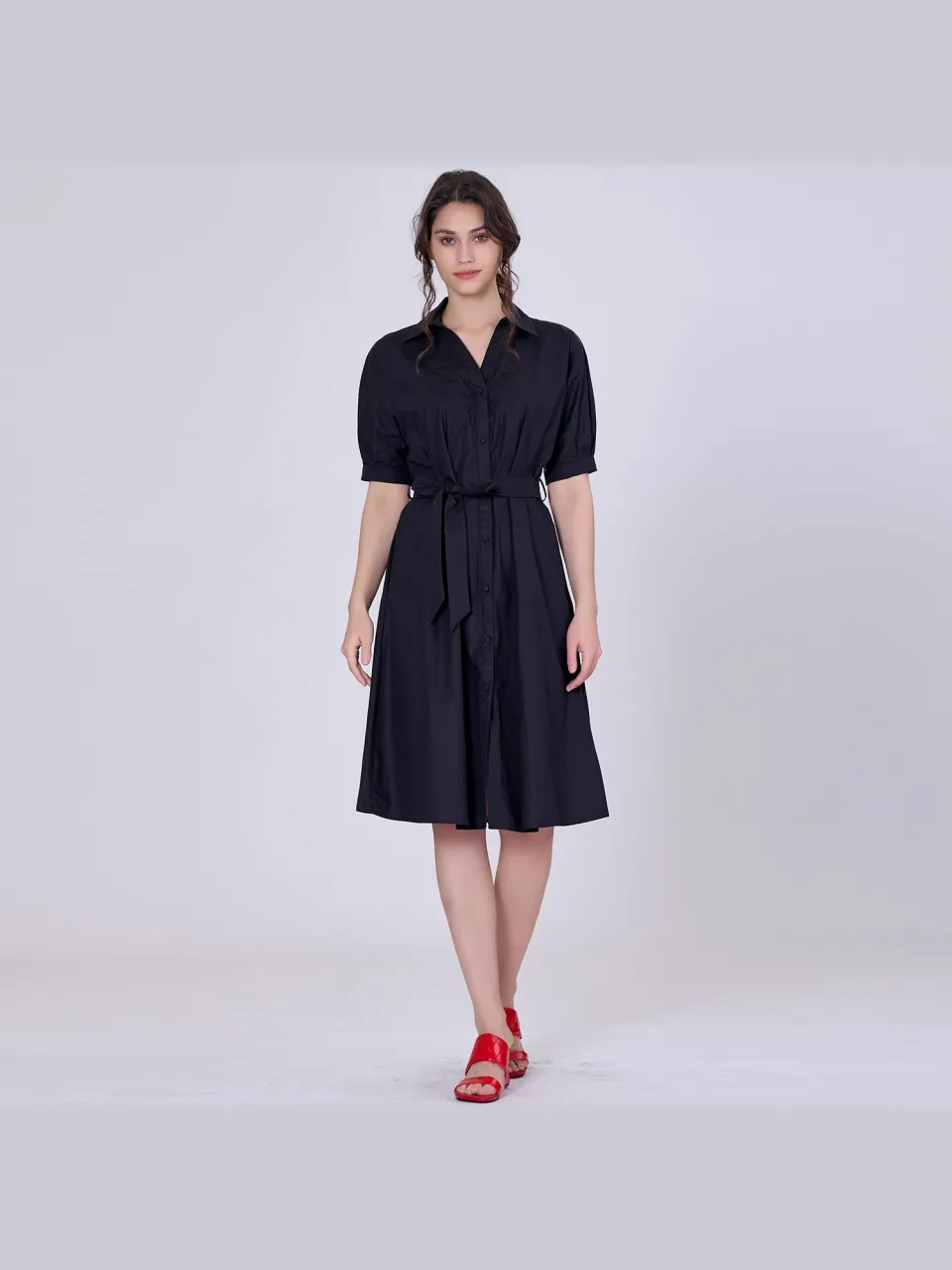 S&J Weekends Katoenen shirtjurk met gezwollen mouwen zwart, foto 2