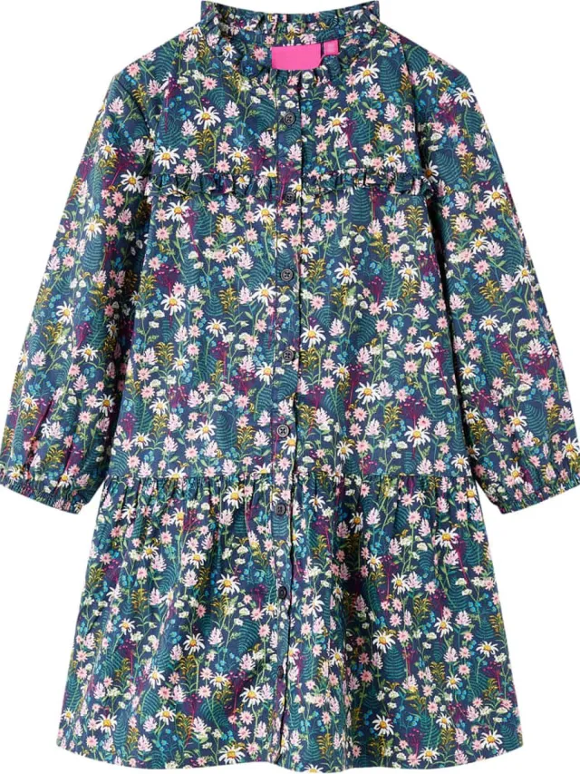 vidaXL Kinderjurk - met - lange - mouwen - 92 - donkerblauw