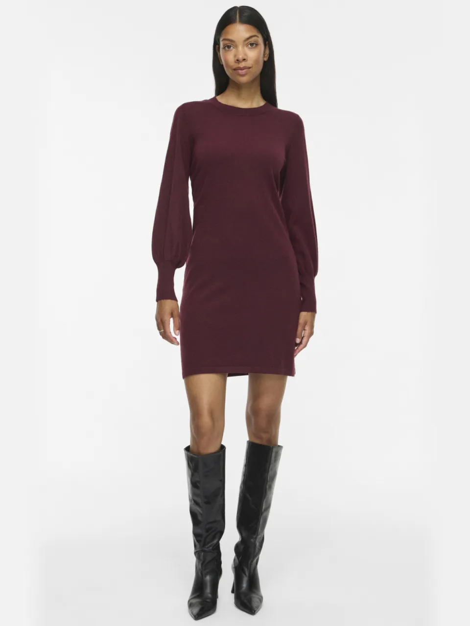 Vila jacquard gebreide jurk - donkerrood