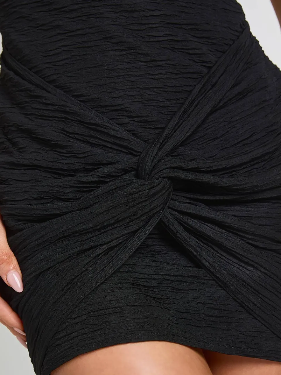 boohoo Dames Gestructureerde Mini-jurk Met Korte Mouwen En Gedraaid Voorpand zwart, foto 3