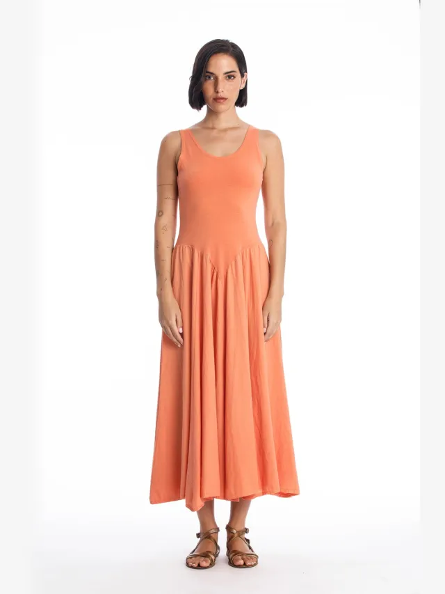 RAVENS VIEW IBIZA dames vegan Midi Jurk Look Abrikoos Lichtoranje