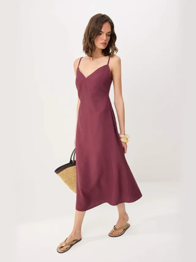 Trendyol TRENDYOLMİLLA Dames Paars Effen Maxi Mouwloos Slipjurken Rood