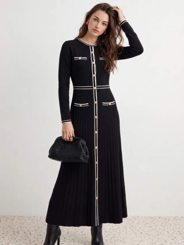 Trendyol Modest Dames Zwart Colorblock Midi Lang A-lijn Modest Jurken