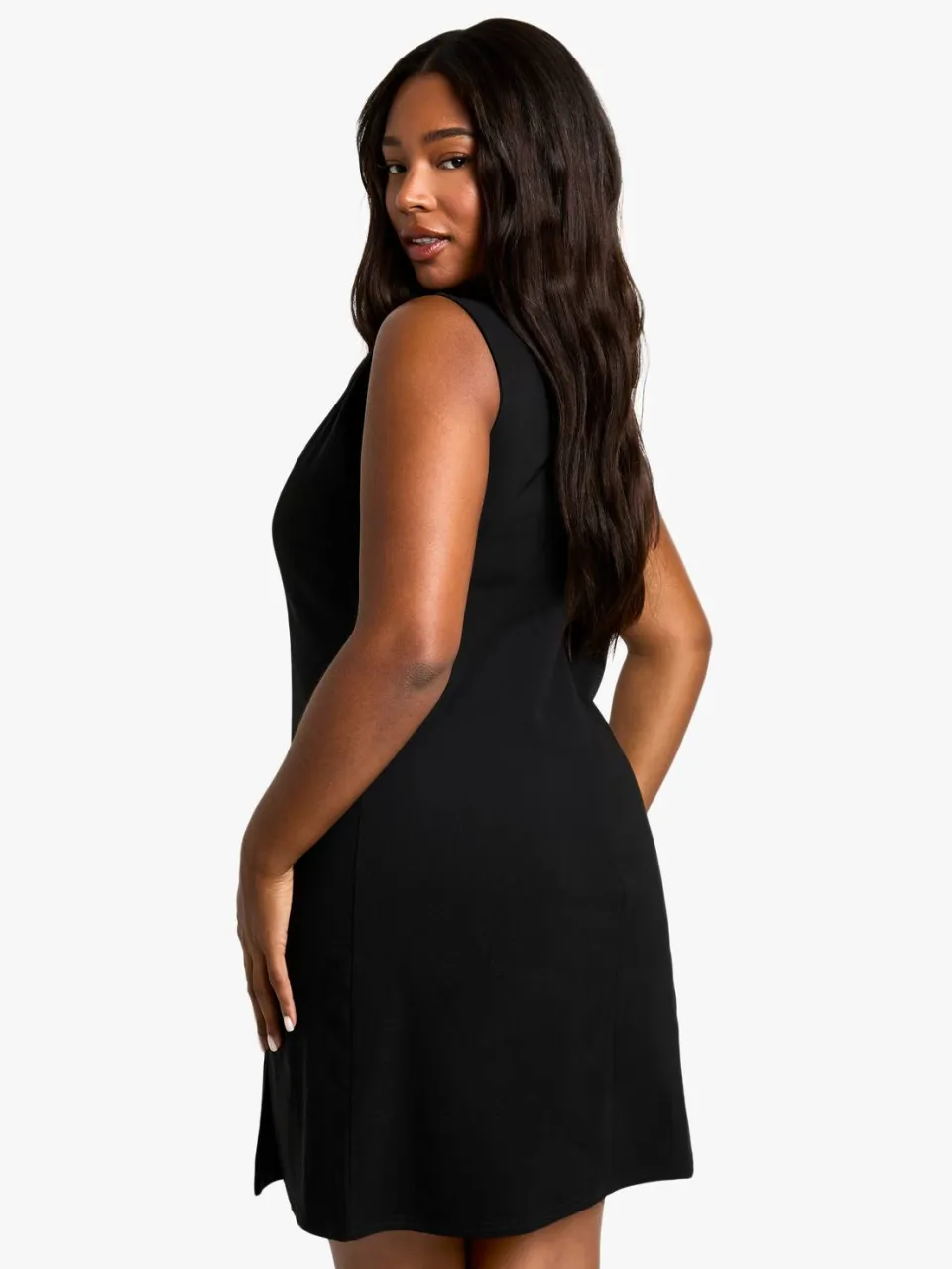 boohoo Dames plus bengaline mini shift jurk zwart, foto 3
