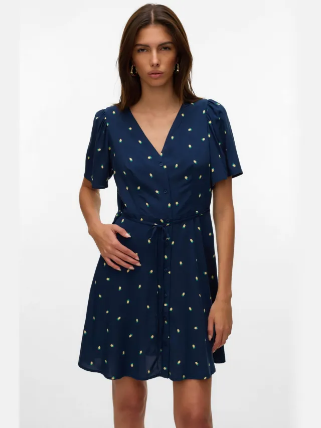 Vero Moda viscose zomerjurk met print - marineblauw Marineblauw/geel