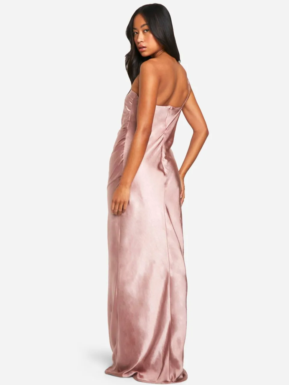 boohoo Dames Bruidsmeisje Satijn Asymmetrische Maxi-Jurk nerts, foto 2