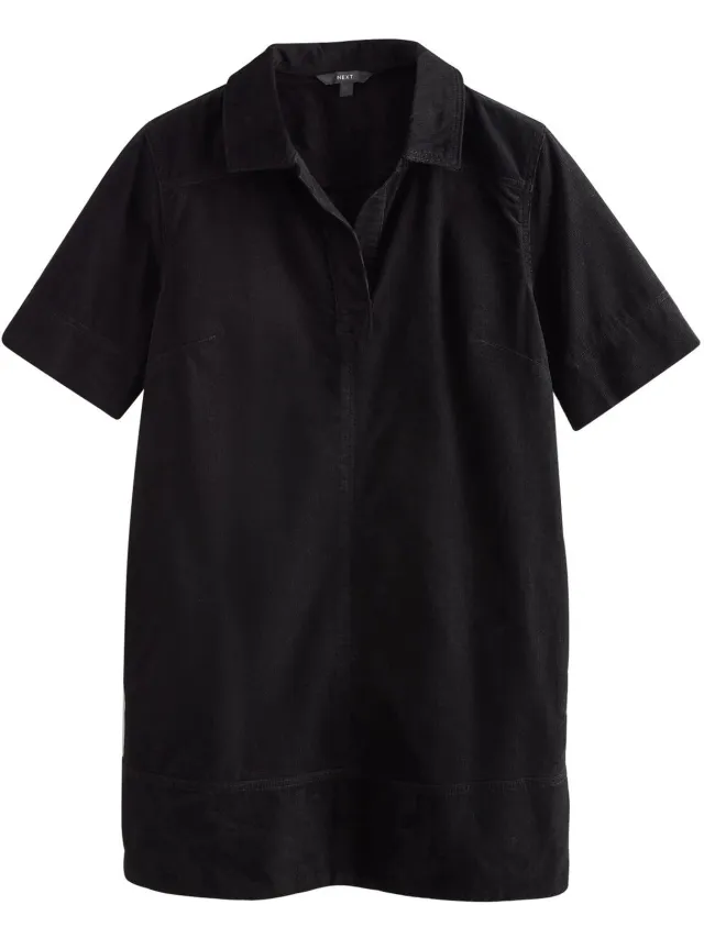 Next Dames - Corduroy Petite overhead mini-jurk met korte mouwen - Petite - Zwart Black