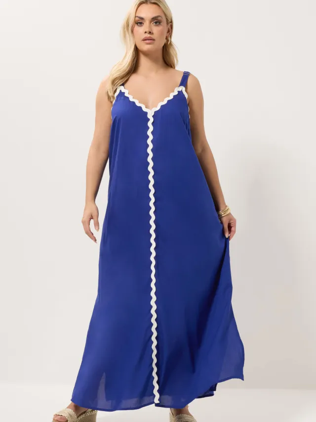 Yours Kobaltblauwe En Witte Contrastmaxijurk-68 Blue