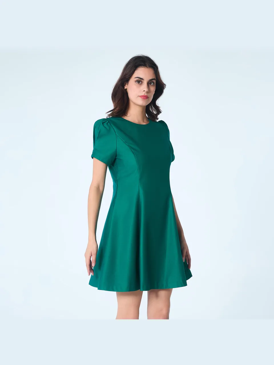 Smart & Joy Fit-and-flare satijnen korte jurk met ronde hals groen, foto 2