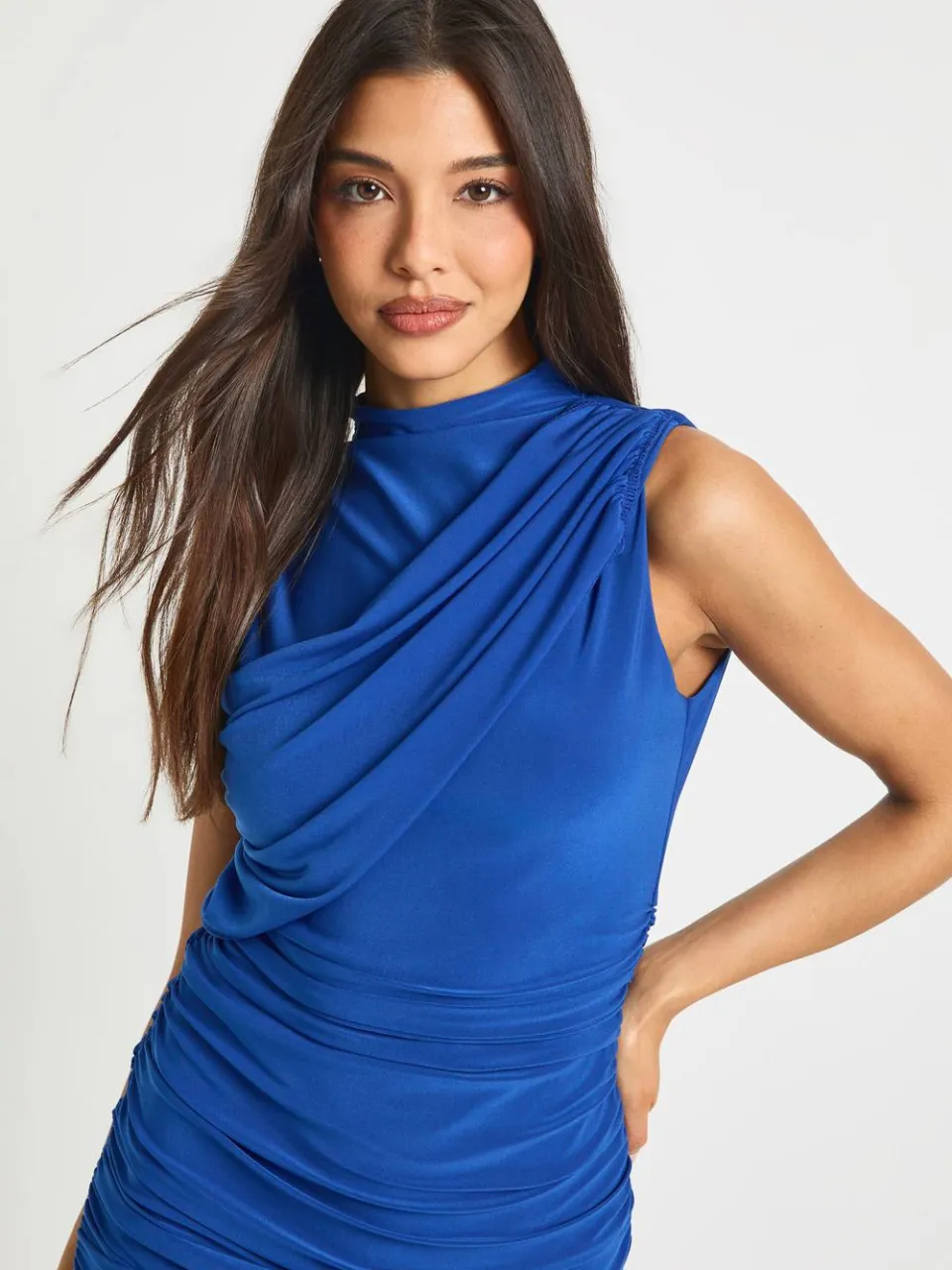 boohoo Dames Geraffelde draperie-detail minijurk kobaltblauw, foto 4