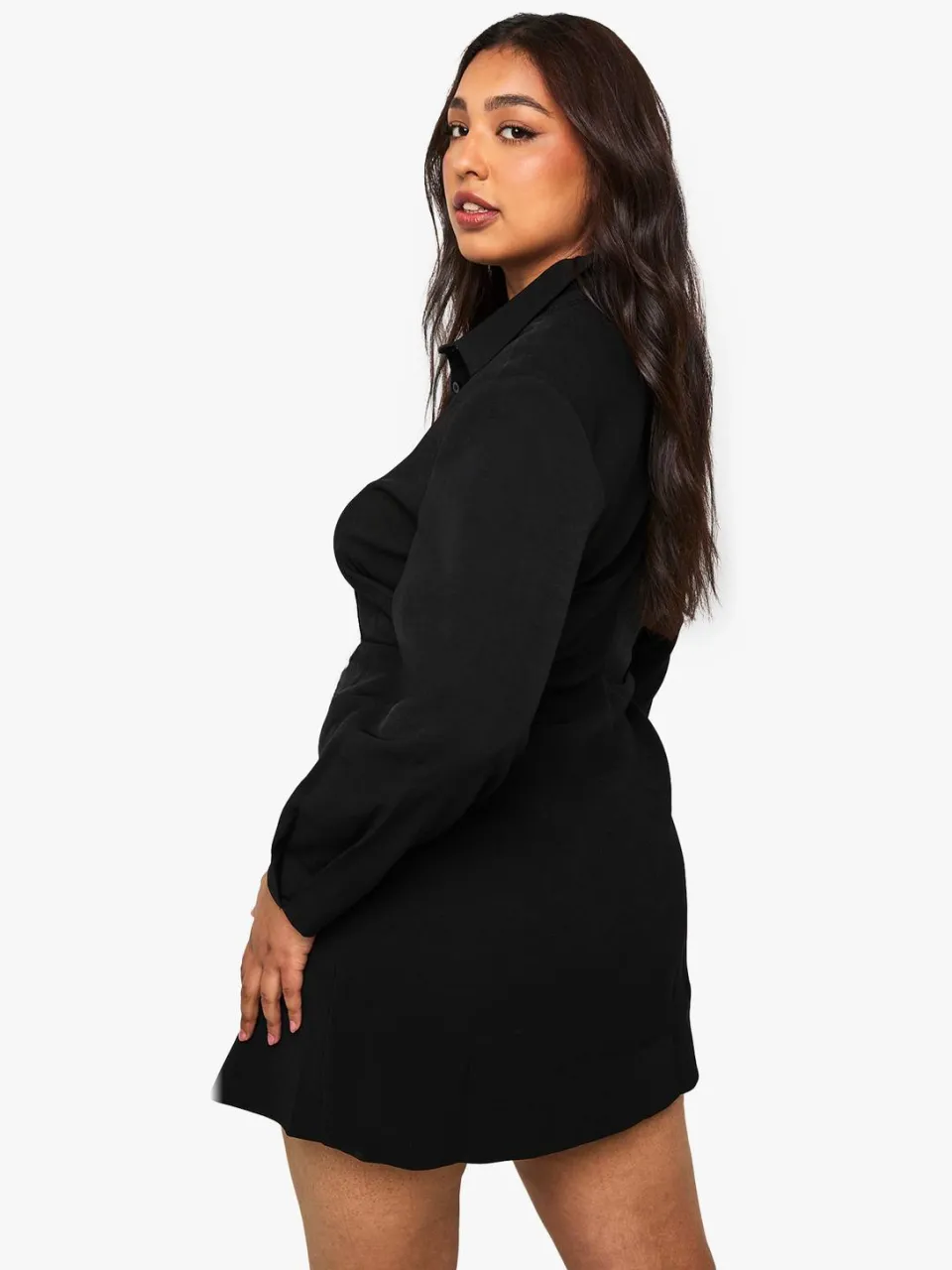 boohoo Dames Plus geraffelde zij-shirtjurk zwart, foto 2