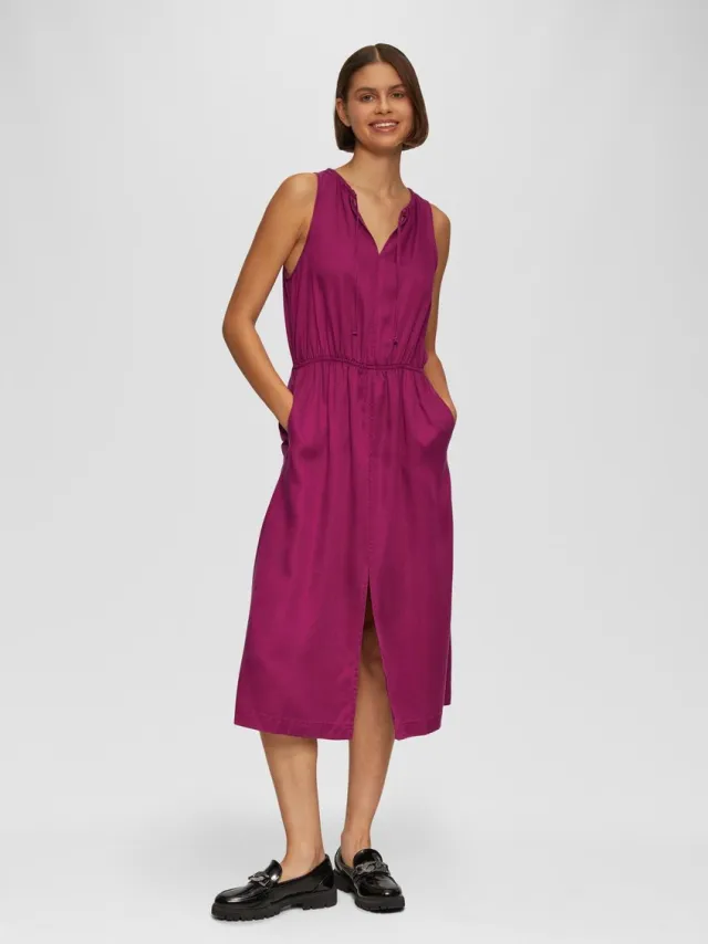 S.Oliver female - Midi-jurk van lyocell met elastiek bourgondisch rood