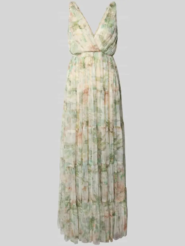 Lace & Beads Avondjurk in laagjeslook met V-hals lichtgroen, foto 2