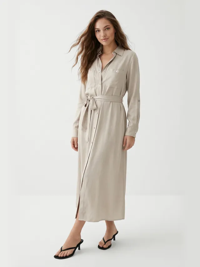 Trendyol TRENDYOLMİLLA Dames Beige Effen Maxi Lang Blousejurk Jurken