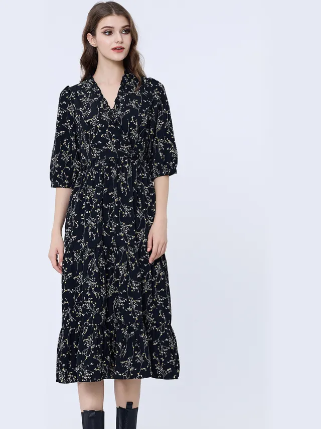 S&J Weekends Cross-Heart Liberty Print Dress met frisse halslijn Zwart