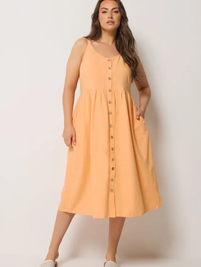Yours Oranje Linnen Jurk-52 Orange