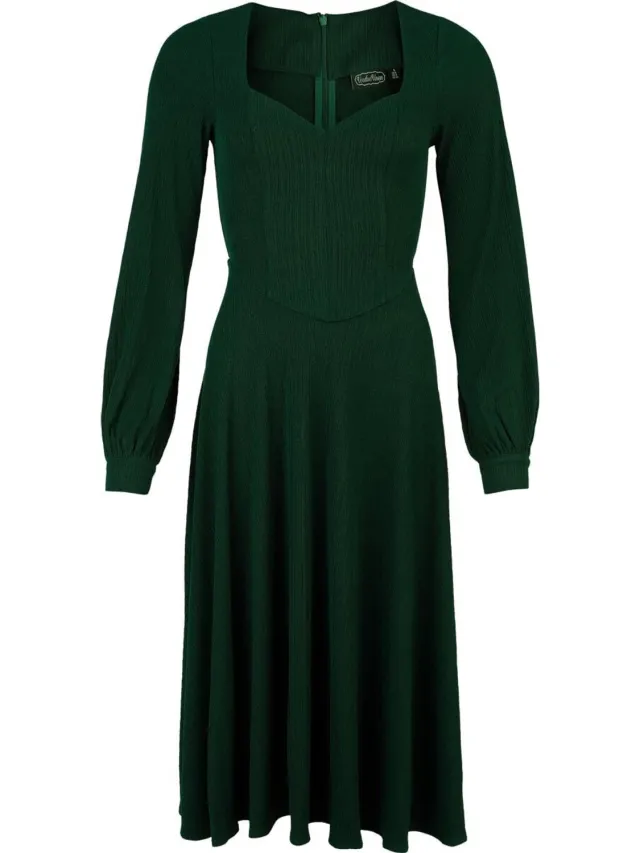 Voodoo Vixen Textured Knit Flare Dress Dames Midi-jurk - groen