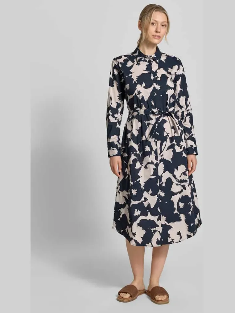 Comma Overhemdjurk in all-over look met strikceintuur Marineblauw