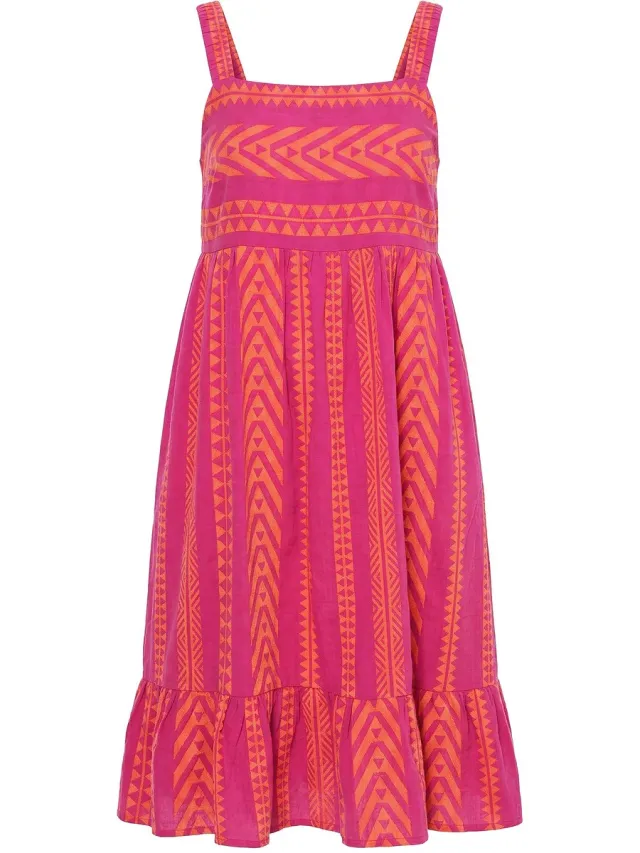 Studio Untold Dames - Maxi-jurk A-lijn jacquard elastische schouderbandjes - Neon roze - Maat 46+