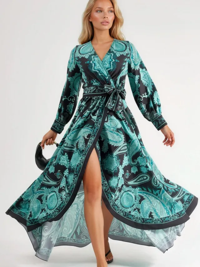 MSN Collection Bloemenstrik Detail Midi Jurk Groen