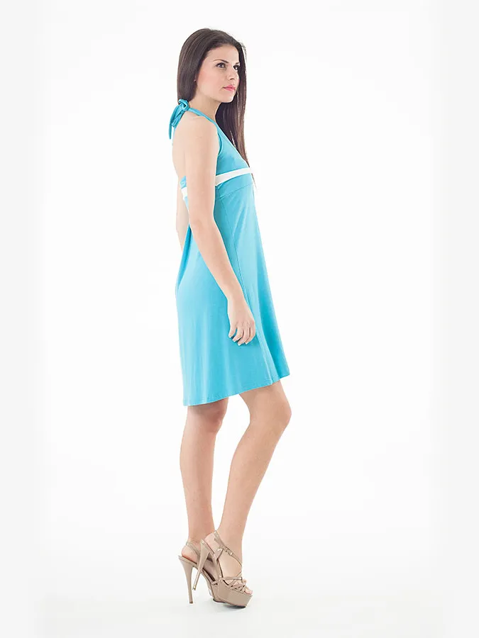 Conquista Halter hals streepdetail jurk turquoise, foto 2