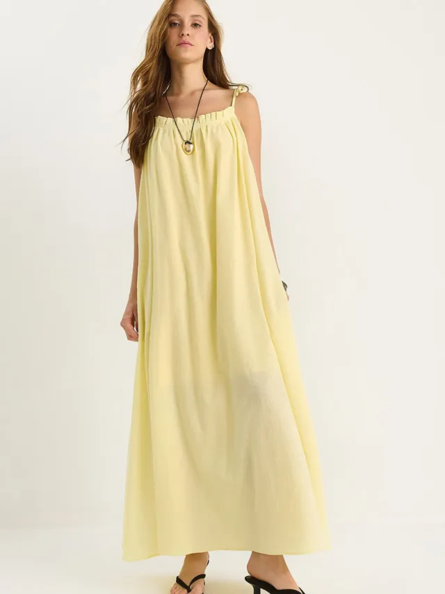 Bianco Lucci Maxi-jurk met Ruffles Detail Geel