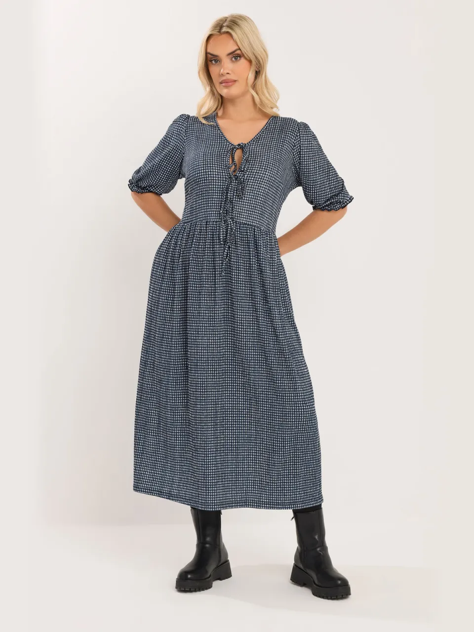 Yours Zwarte Midaxi Jurk Met Gingham Strik Aan De Voorkant, foto 2