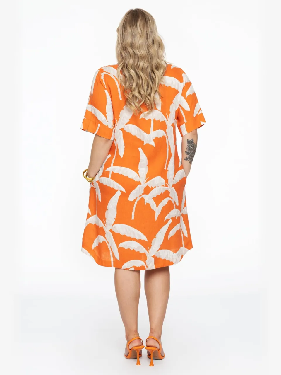 Yoek Jurk met kraag PALM TREE | Oranje, foto 3