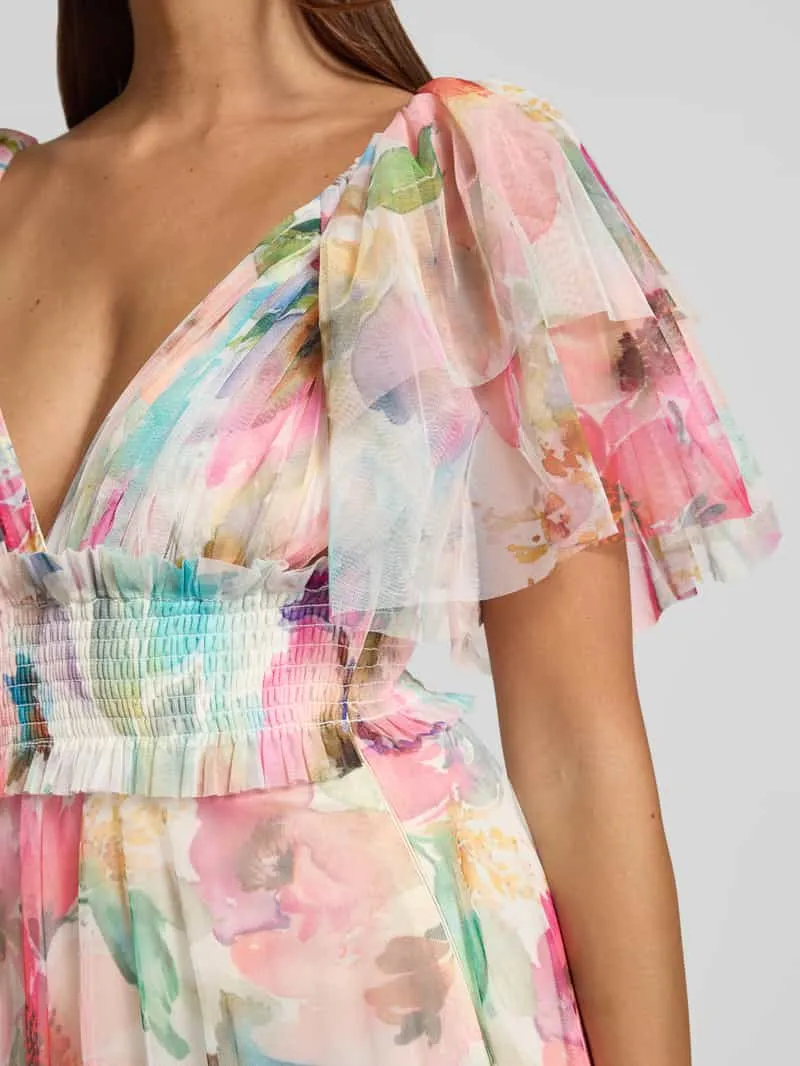 Lace & Beads maxi-jurk met tailleband in all-over look lichtgeel, foto 3