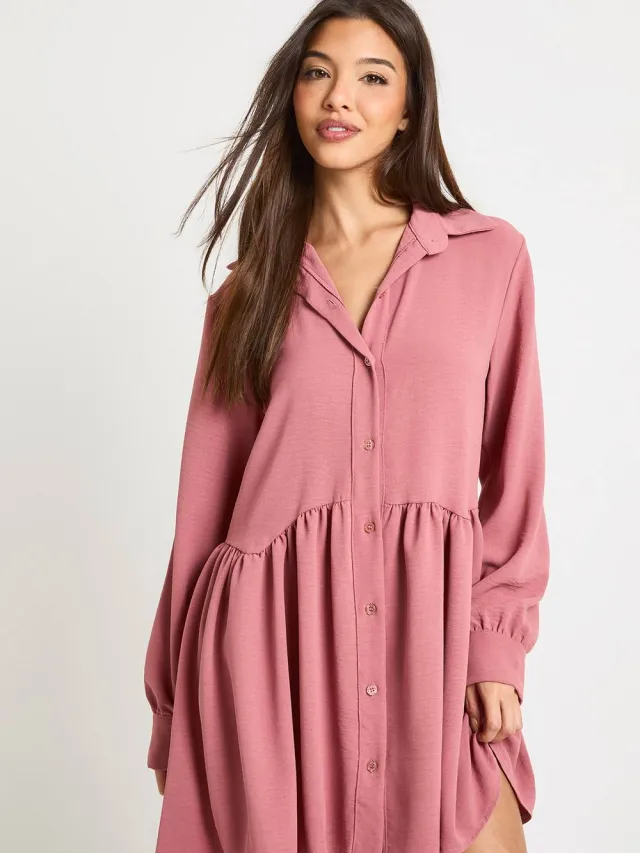 boohoo Dames Gehamerde smockjurk met volumemouwen Roos