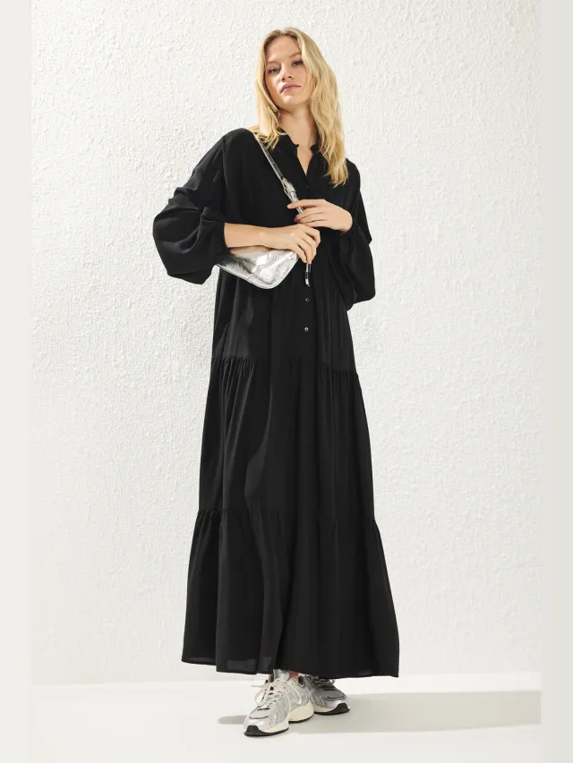 Trendyol Modest Dames Zwart Etnisch patroon Maxi Lang Casual A-lijn Modest Jurken