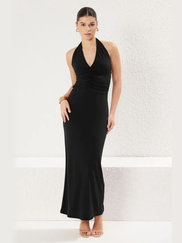 Trendyol TRENDYOLMİLLA Dames Zwart Effen Maxi Mouwloos Avond / Dagelijks Bodycon Jurken